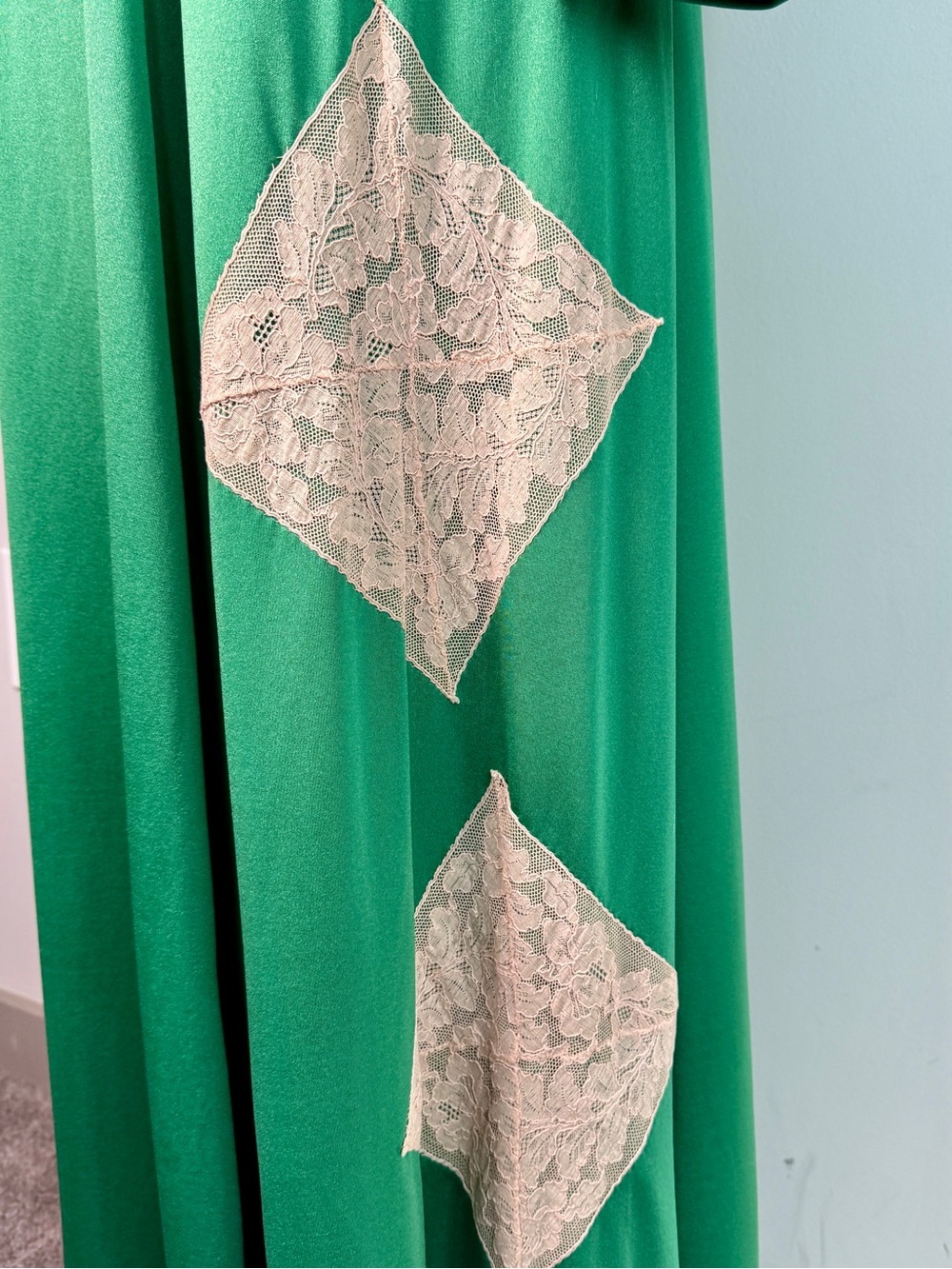 House of Branell Vintage 70s Green Maxi Dress Lace Appliqué - S/M - Picture 3 of 9